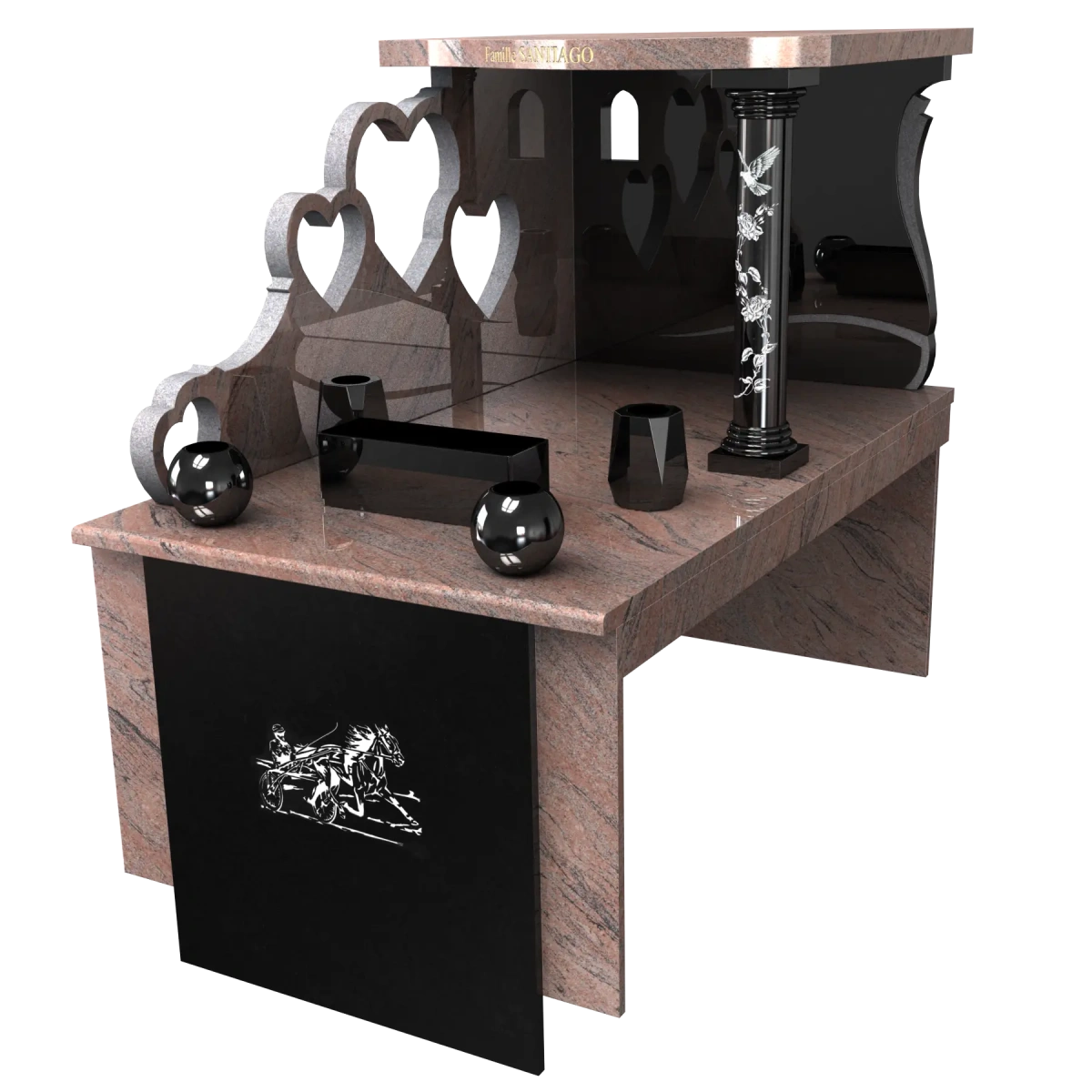 Monument 1 colonne et motif blanc jokey et cheval sur porte 