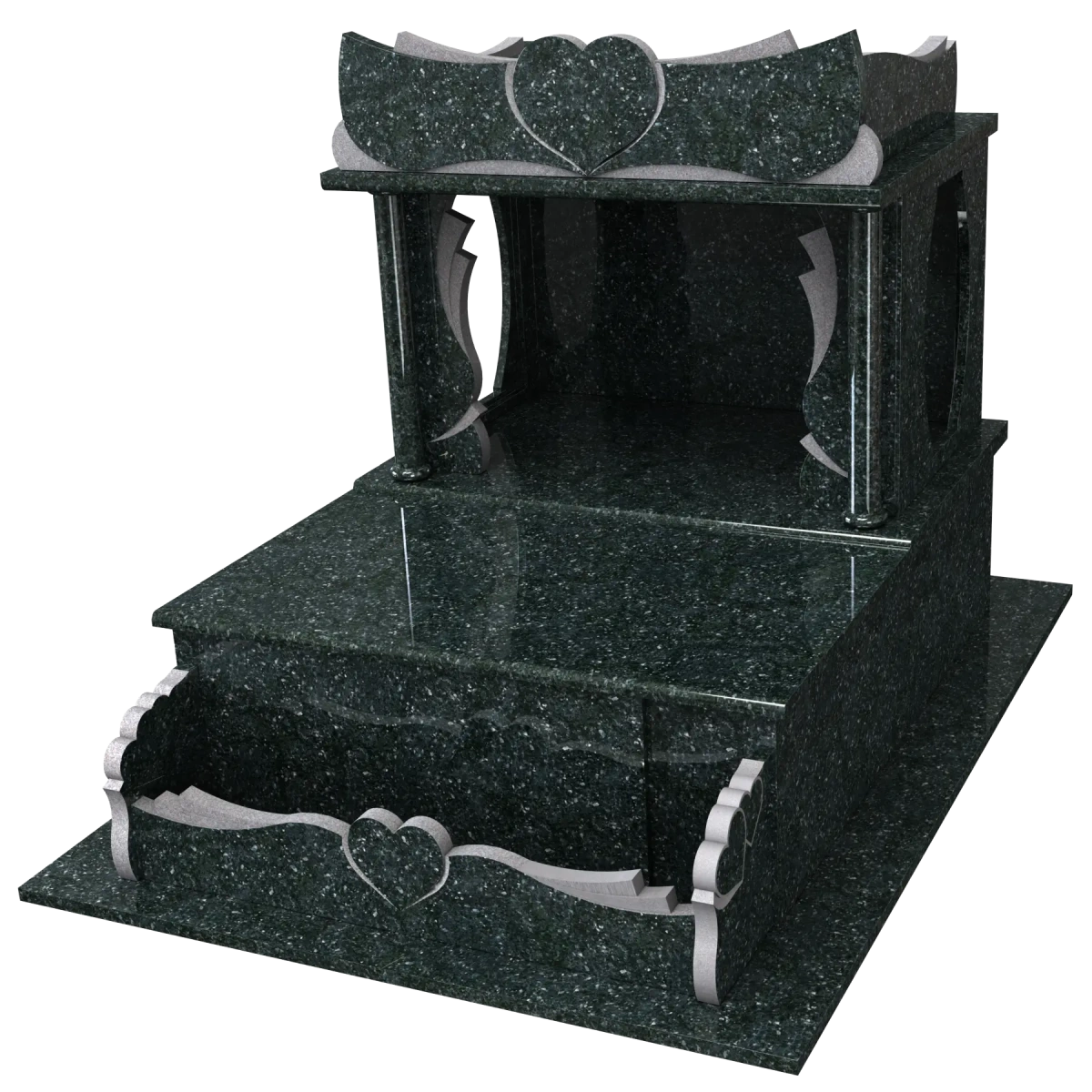 Monument avec colonnes et jardinière avec coeurs