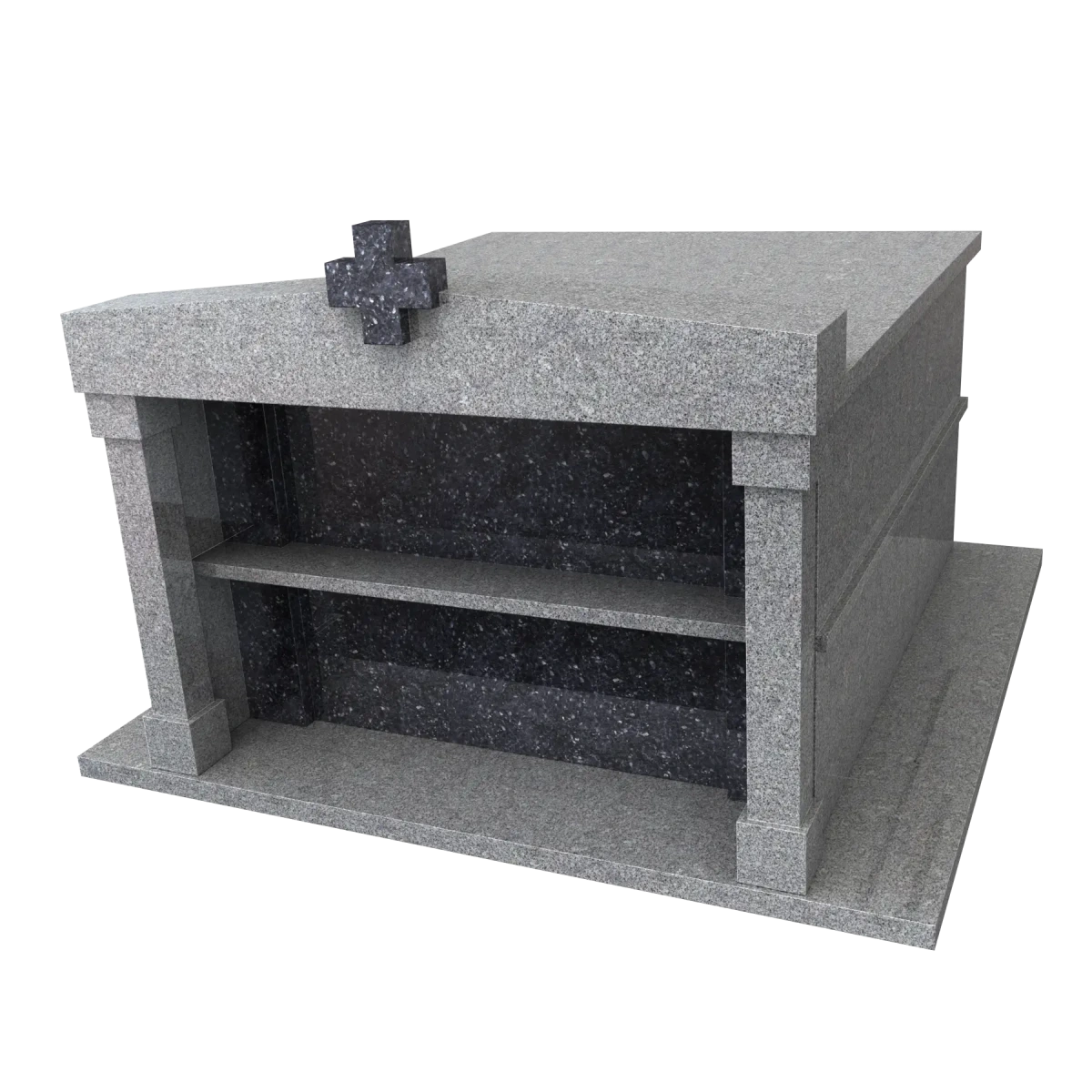 Monument avec fronton et découpe forme croix, en Tarn Moyen et Labrador Blue HQ