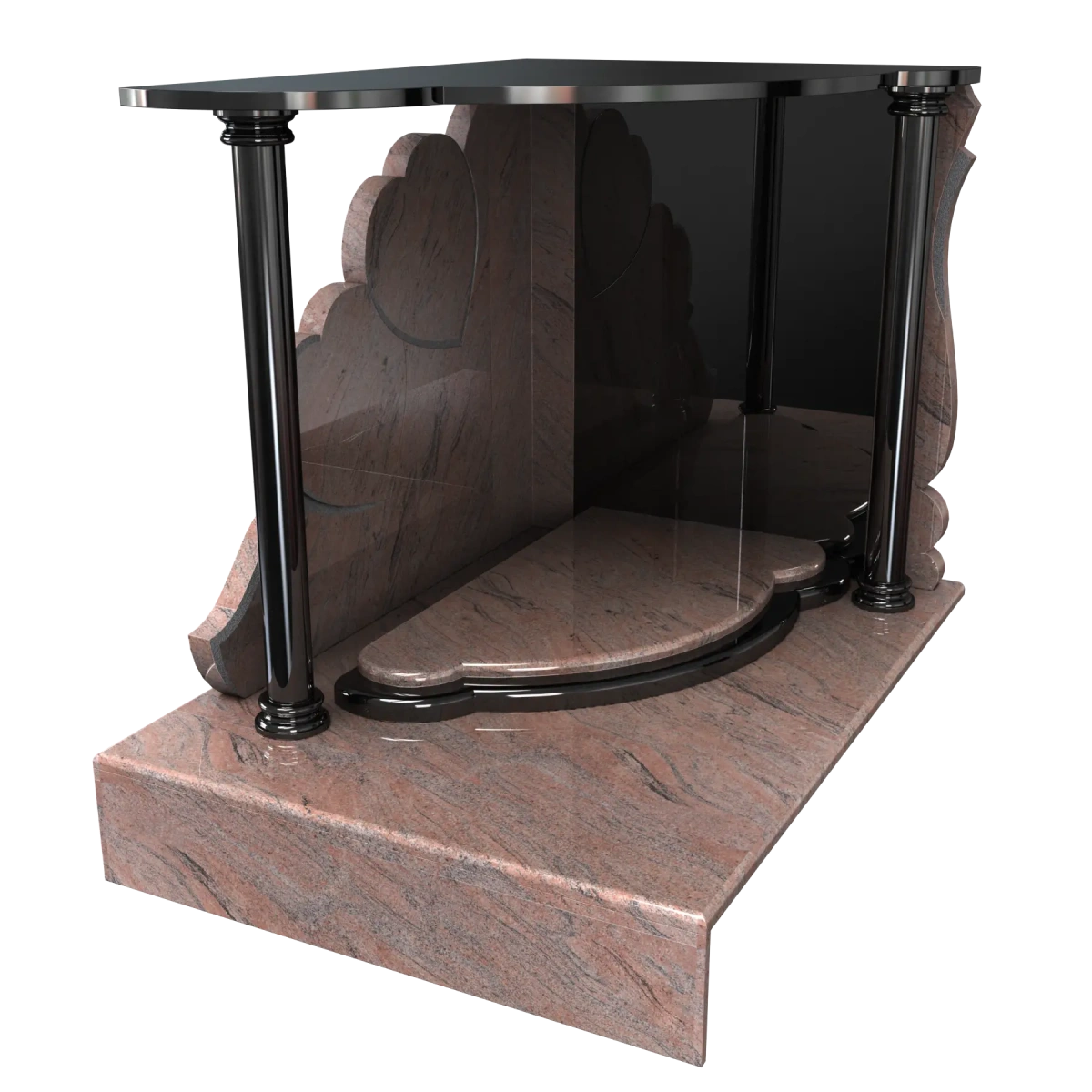 Monument avec 2 piliers, croix et travail de forme sur toit