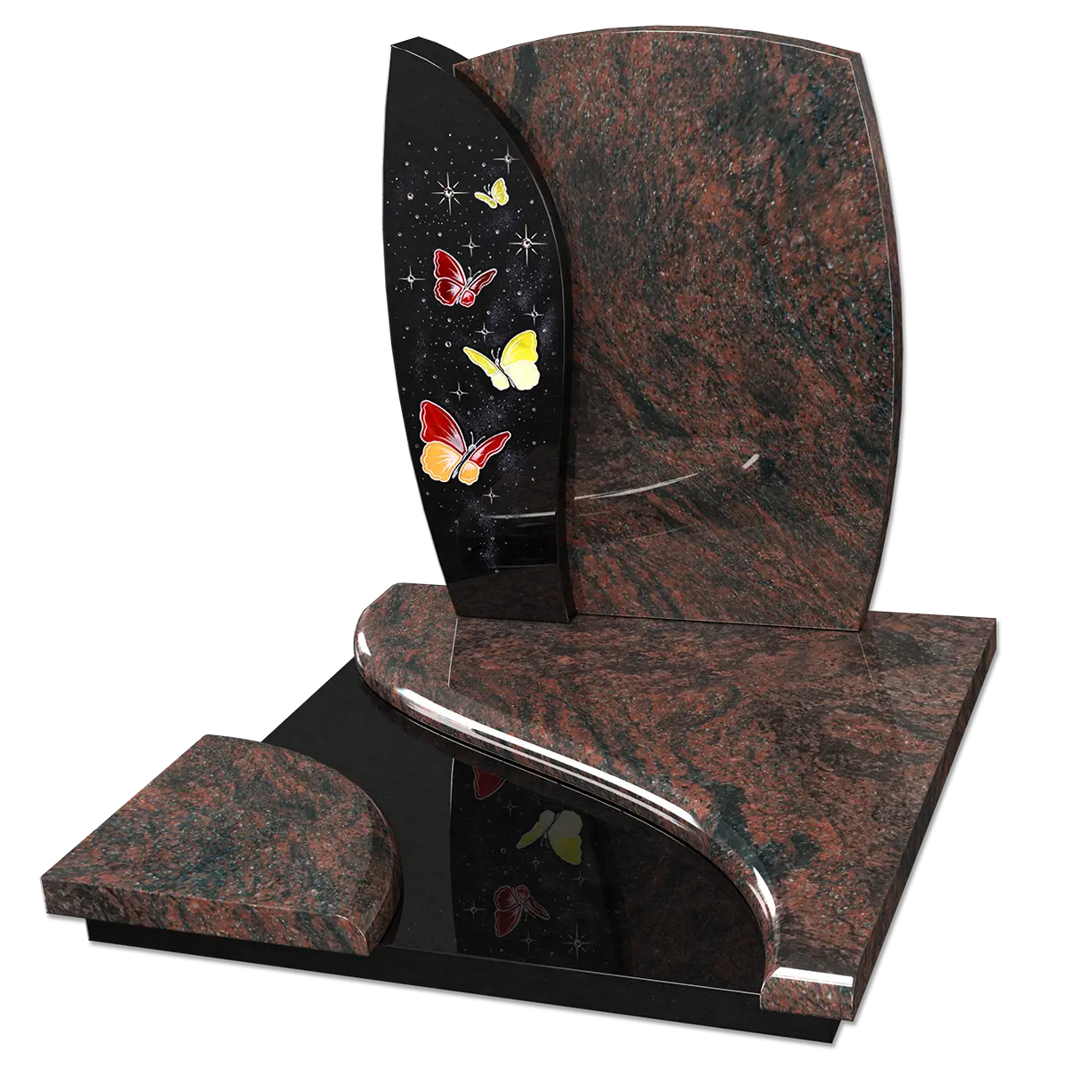 Cinéraire avec envols de papillons en pâte de verre et strass en Aurora et Noir Fin