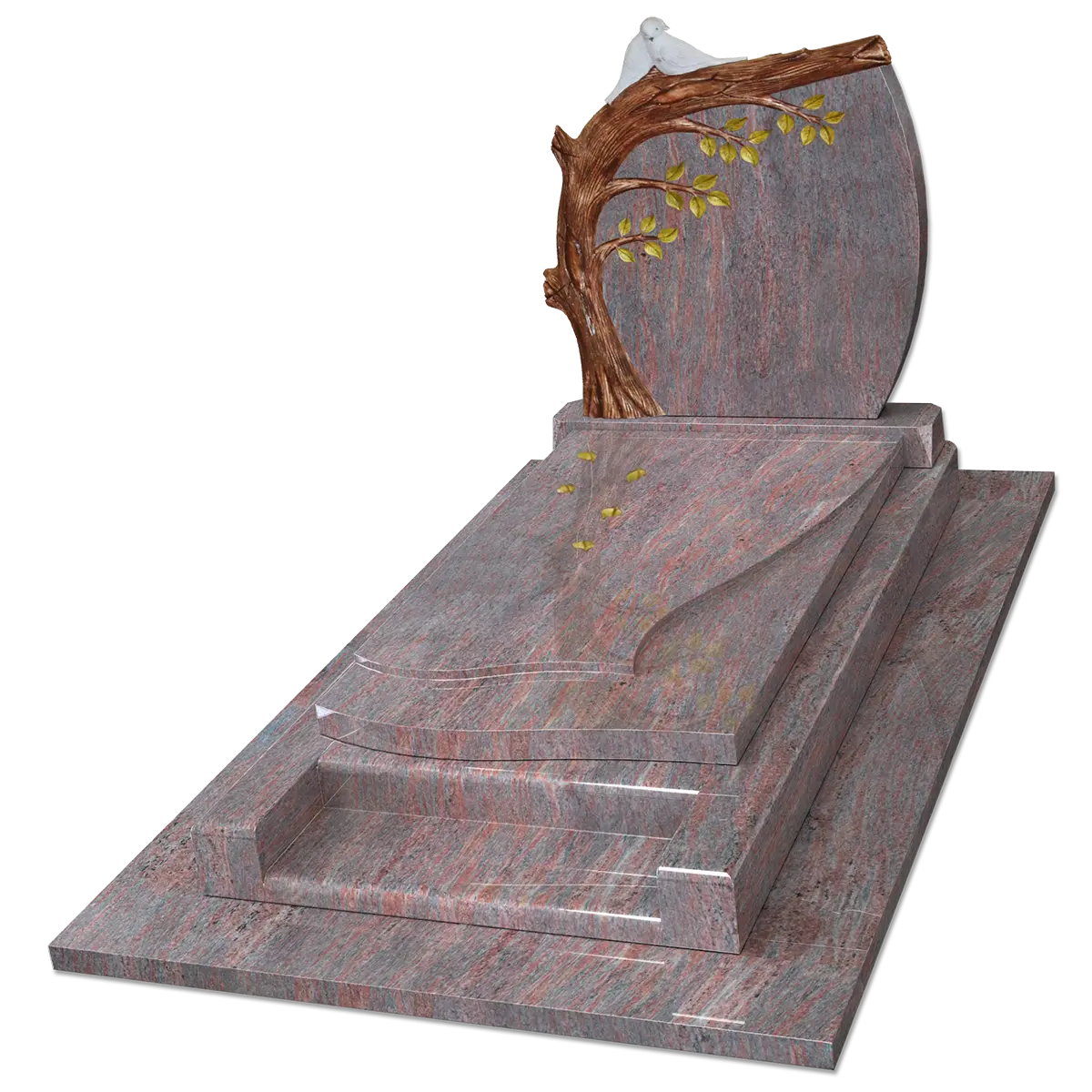 Monument avec arbre sculpté et colombes en Rosabella