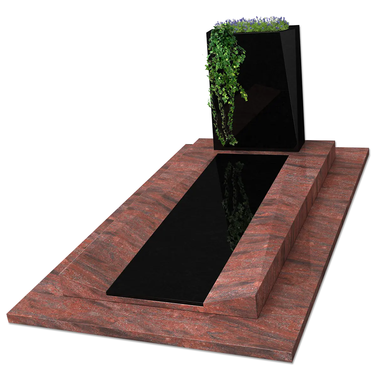 Monument bicolore avec grande jardinière stèle centrale en Romantica et Noir Fin