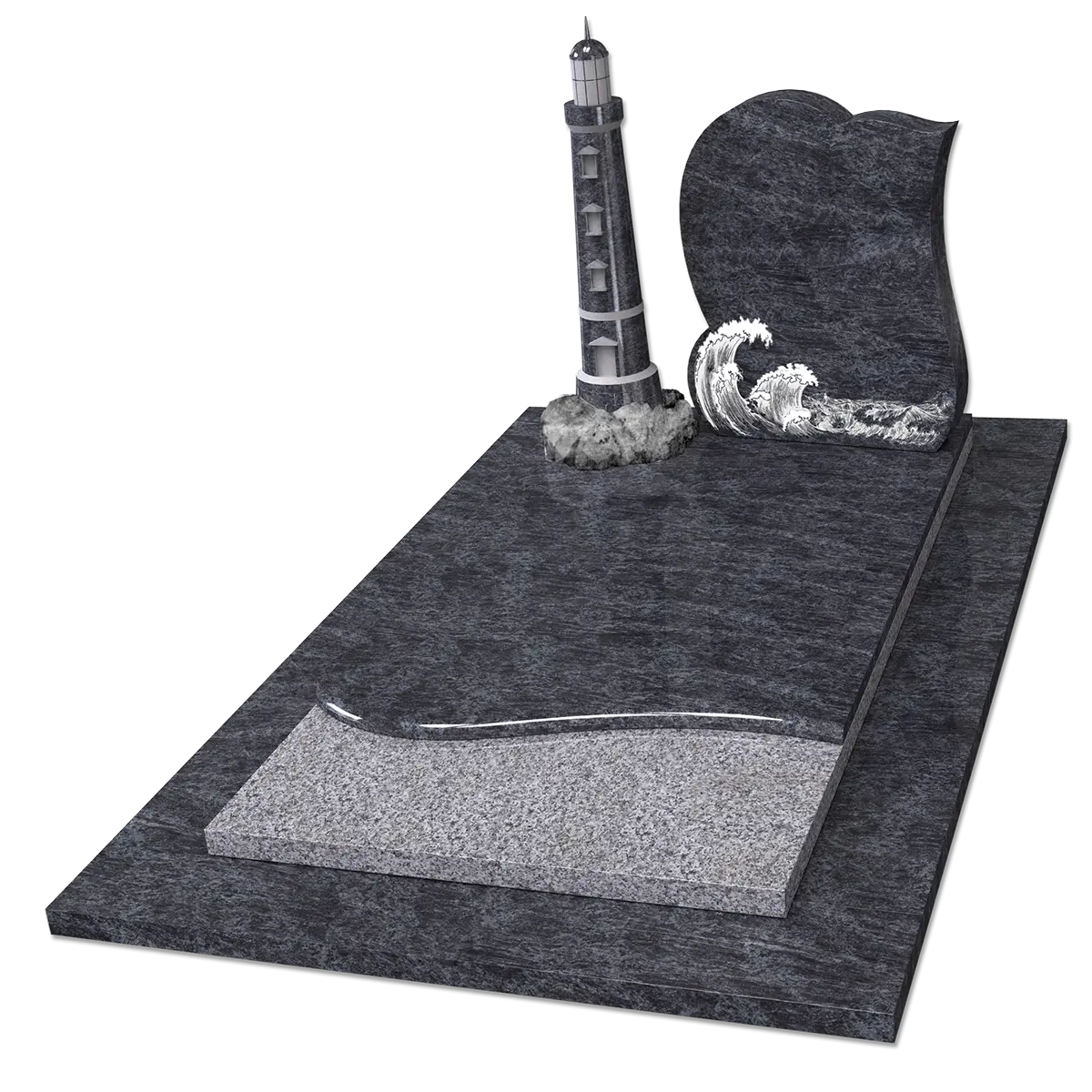 Monument avec son phare et ses vagues en Mass Blue et Gris Saumon