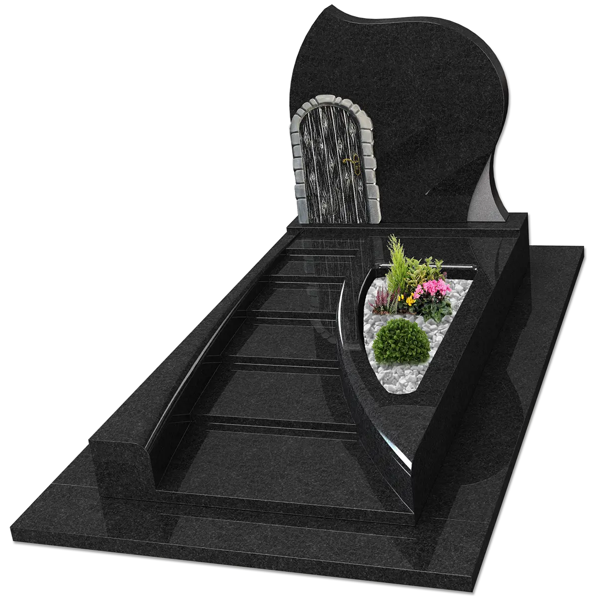 Monument avec porte et escaliers + jardinière en Noir Afrique