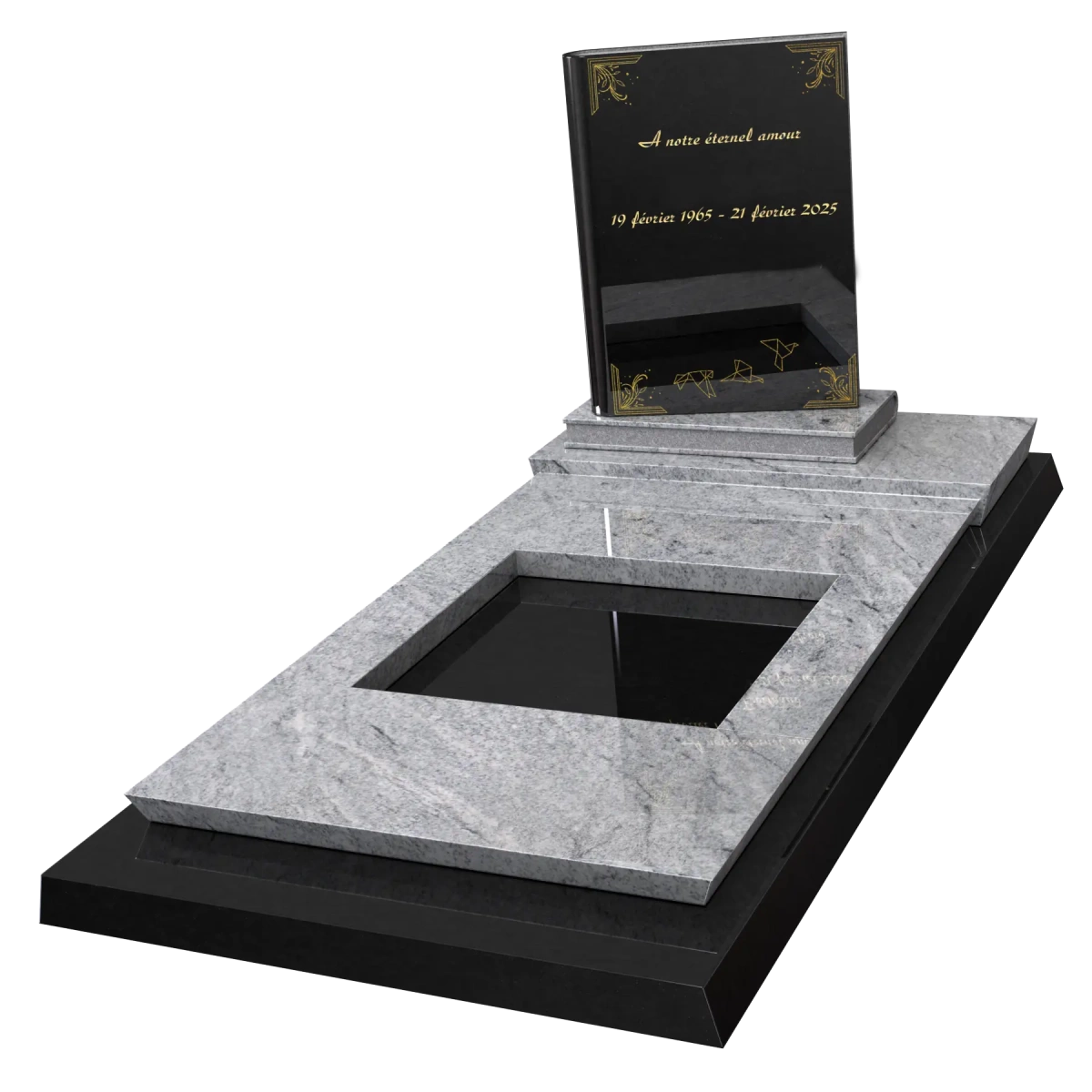 Monument avec stèle forme livre en Noir Fin et Wiskont White