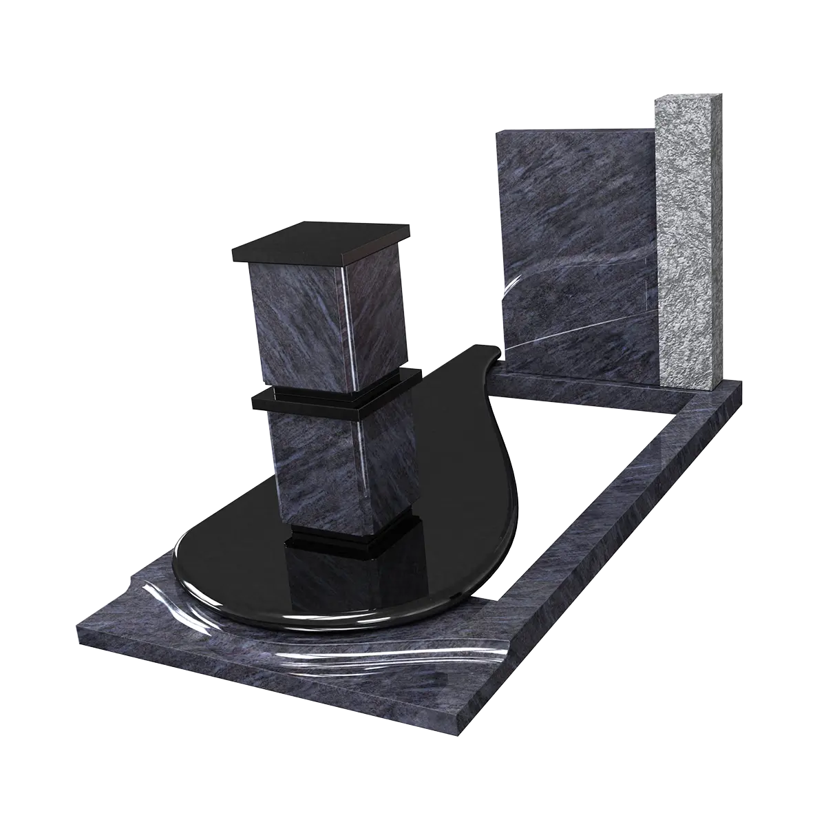 Monument 2 cases urnes en Noir Fin + Mass Blue royal et pilier en Tarn Flammé