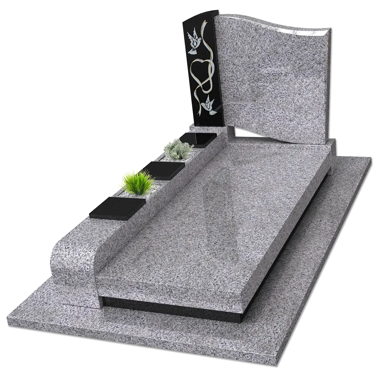 Monument avec socle 3 cases urnes en Gris Saumon et Noir Fin