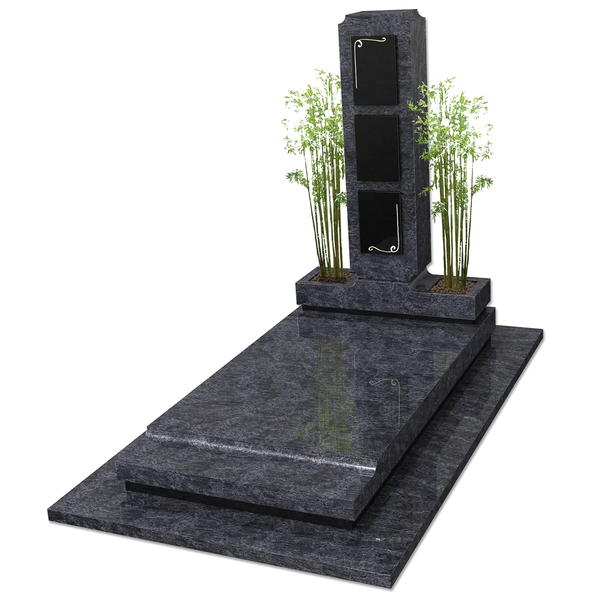 Monument avec stèle 3 cases urnes en Mass Blue et Noir Fin