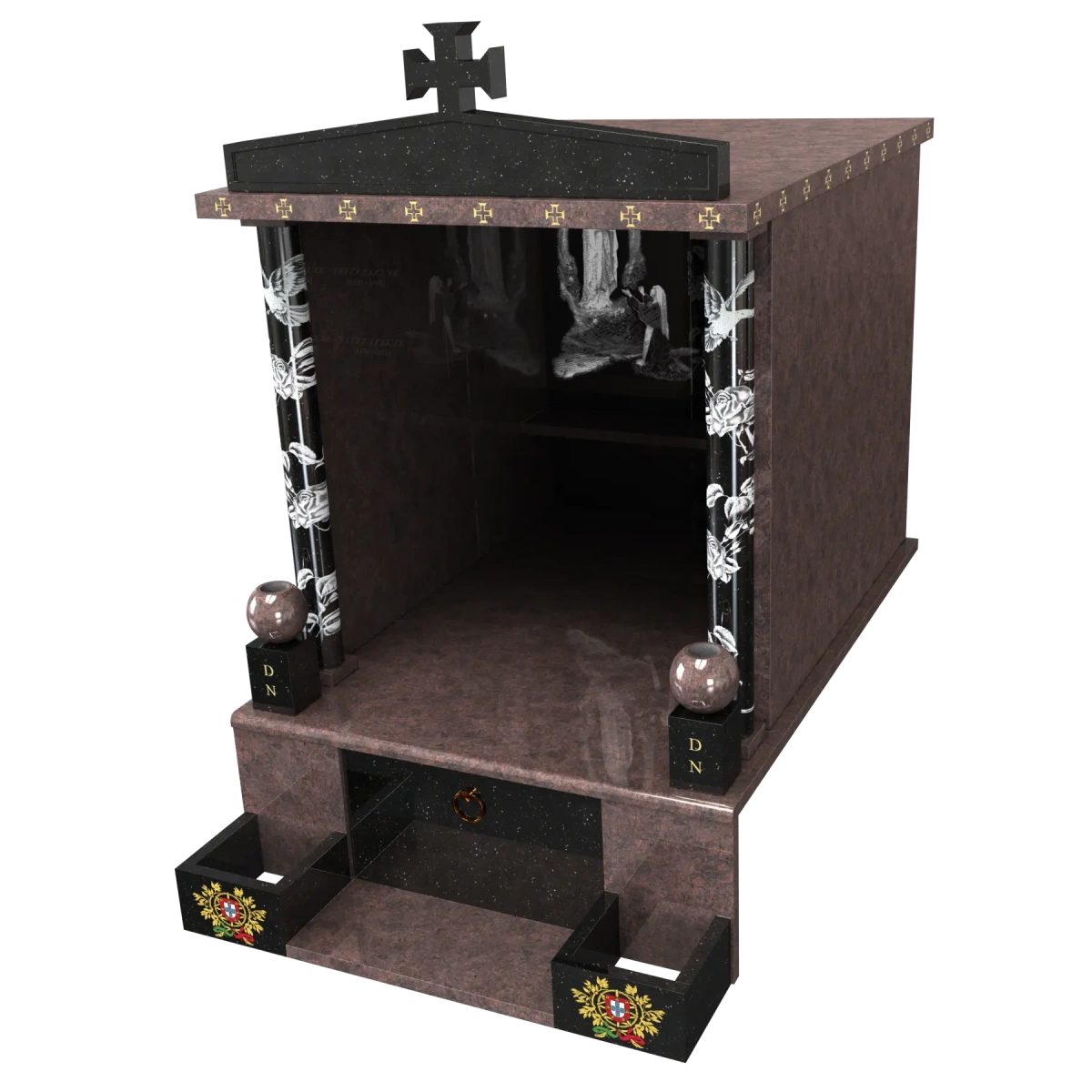 Chapelle avec Bernadette de Lourdes et logos du Portugal