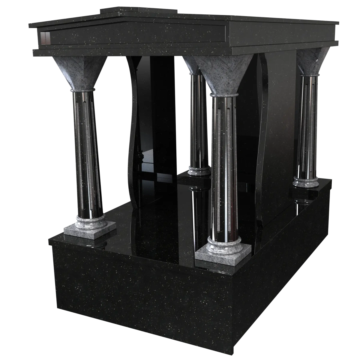 Chapelle 4 colonnes cannelures brutes Noir Galaxy et Wiskont White veiné