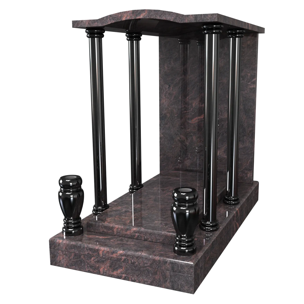 Chapelle 4 colonnes en Himalaya SRE et 2 vases en Noir Fin